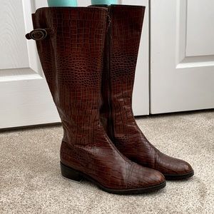 Franco Sarto brown Alligator print knee high boots, size 10